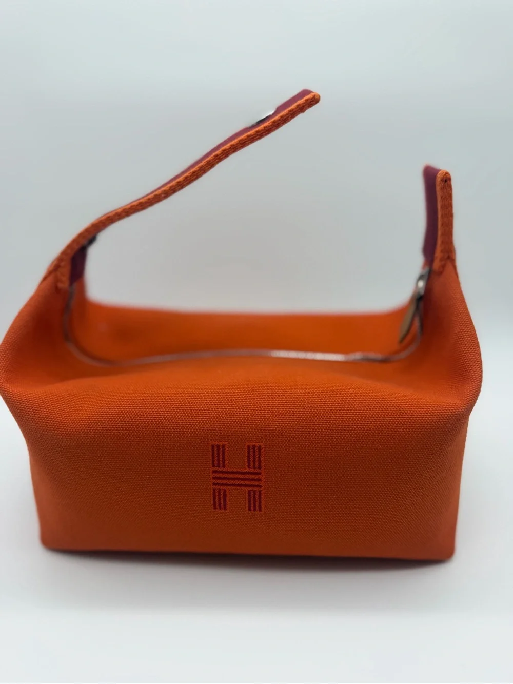 Hermes Orange Canvas Cosmetic Pouch with Embroidered H